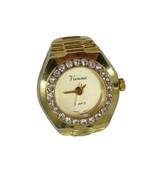 Rare! Ring Watch Vintage Vienna Quartz Gold Tone Crystal Bling Stretch Band - $101.52 CAD