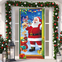 Christmas Door Cover Decoration Santa Backdrop Xmas Door Hanging Covers ... - $12.85