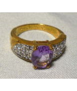 Costume Fashion Jewelry Ring size 6 Amethyst Purple Cubic Zirconia Gold ... - £7.55 GBP