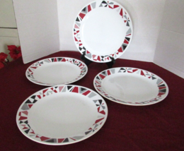 Corelle Corning Livingware set of 4 dinner plates 10-1/4&quot;  mosaic red bl... - $23.47