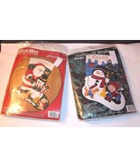CHRISTMAS 2 Vtg FELT Stocking Kits Bucilla Santa Snowman Frosty Friends - $79.81 CAD