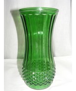 Vintage Forest Green Hoosier Glass 8 1/2&quot; Vase Diamond Cut Rib Pattern - €35,74 EUR