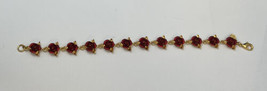 Danbury Mint 7” Red Roses Gold Tone Dimensional Flower Tennis Bracelet LOVE Box - £22.16 GBP