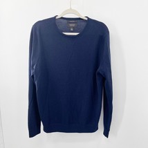 Nordstrom Sweater Mens Navy Blue 100% Merino Wool Pullover Sweater Size Large L - £22.11 GBP