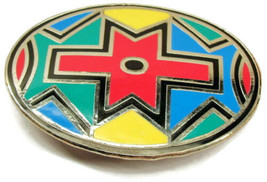 South-Western Tribal Red Enamel Oval Silver Tone Trimmed Vintage Belt Buckle - £33.42 GBP