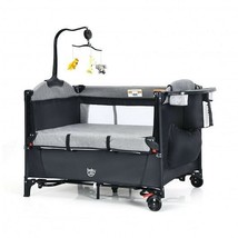 5-in-1 Baby Nursery Center Foldable Toddler Bedside Crib with Music Box-Black -  - $3,666.24 MXN