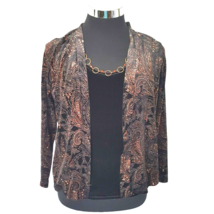 Notations Top Women&#39;s PM  Black Stretch Copper Metallic Faux 2 Piece Pullover - £12.40 GBP