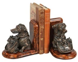 Bookends Bookend MOUNTAIN Lodge Dog with Basket of Fox Kits Ebony Chestnut - £232.43 GBP