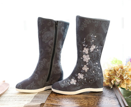 Autumn winter new antique boots original Floral embroidered boots cotton Hanfu Z - £57.58 GBP