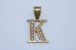 Fine 10K Yellow Gold Large Letter K initial Pendant w/ Clear Stones (CZ) - £92.34 GBP