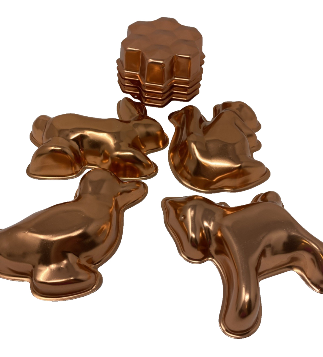 Vintage Farmhouse Copper Colored Metal Molds 4 Animals, 4 Flowers - $23.74
