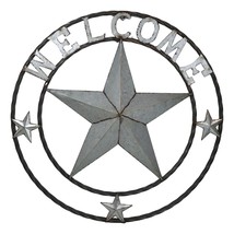 Large 24&quot;D Rustic Western Lone Star Welcome Galvanized Metal Wall Circle... - £39.17 GBP