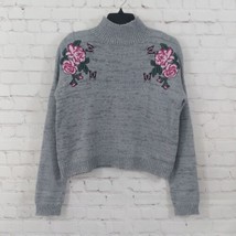 Cloud Chaser Sweater Womens Small Gray Embroidered Mock Neck Cropped Boho - $19.88