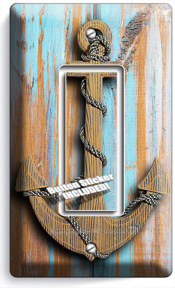 NAUTICAL ANCHOR RUSTIC WOOD LOOK SINGLE GFCI LIGHT SWITCH WALL PLATE ROOM DECOR
