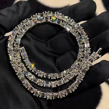15Ct Emerald &amp; Round Cut Diamond 18 Inches Women Necklace 14k White Gold Finish  - £314.53 GBP