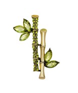 GREEN BAMBOO PIN 1.75&quot; Gold Plate Rhinestone Brooch NEW Feng Shui High Q... - $73.94 MXN