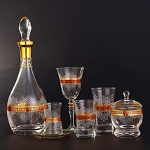 LaModaHome Gilded Red Complete Glasses Drinking Set Includes Wine, Long Beverage - £409.87 GBP