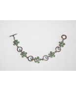 M4M Silver Tone Green Flowers Blue Rhinestone Circle Bracelet Signed Toggle - $18.17 CAD