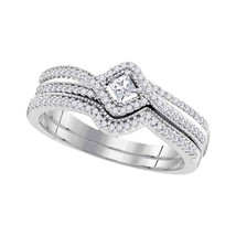 10k White Gold Princess Diamond Bridal Wedding Engagement Ring Band Set 1/3 Cttw - £430.85 GBP