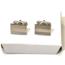 Geoffrey Beene Cufflinks Rectangle Line Etched Bullet Back - £7.58 GBP