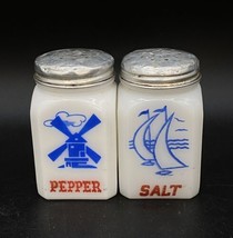 Tipp City Salt and Pepper Shaker Milk Glass Sailboats Dutch Windmill Mixed Set - $39.59