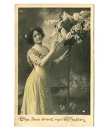 Beautiful Woman with Lilacs Tinted Photo Postcard 1910s Antique French RPPC - £15.56 GBP
