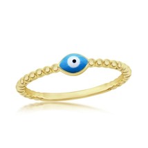 Sterling Silver Enamel Evil Eye Beaded Ring - Gold Plated - £15.18 GBP