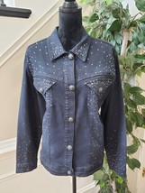 DG2 by Diane Gilman Blue Denim Rhinestones Studded Collar Button Front Jacket 1X - £42.72 GBP