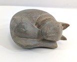 Curled Up Sleeping Cat Figurine Carved Etched Wood Gray Vtg Kitten Statu... - £19.28 GBP