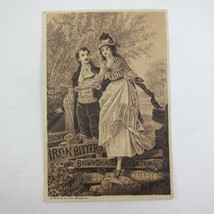 Victorian Trade Card Browns Iron Bitters Malaria Man &amp; Lady Baltimore MD Antique - £10.17 GBP