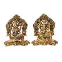 Laxmi Ganesh Set Idol Showpiece Metal Gold Plated Diwali Gifts Puja - £26.14 GBP