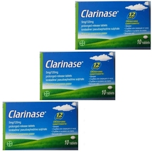3 PACK Clarinase allergic symptoms of stuffy nose, itchy eyes, fever 10 tablets  - £33.62 GBP
