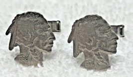 Vintage 1936 Indian Head Cut Nickle Cufflinks Silver Amazing Detail 3/4&quot; - £19.39 GBP