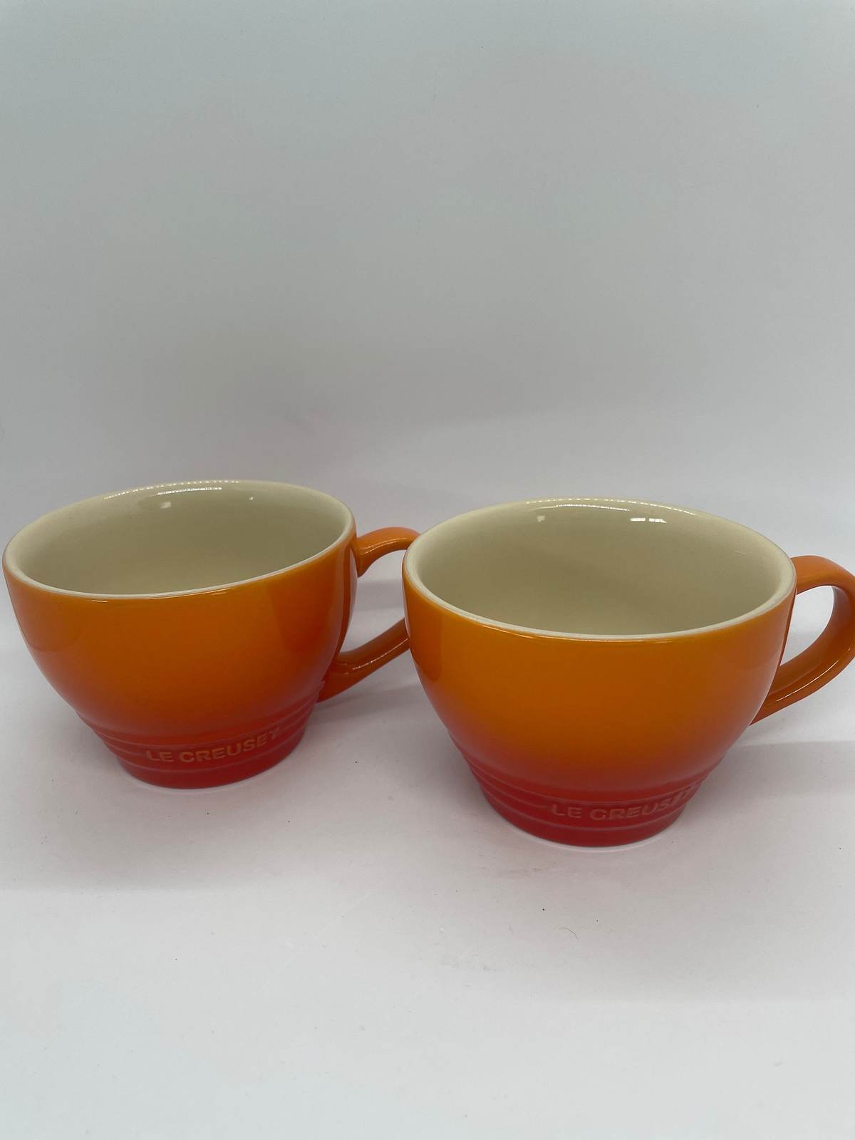 Le creuset set of 2 mugs orange flame ombré vintage mugs - $45.20