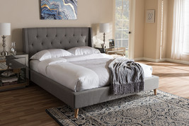 Longford Retro Modern Light Gray Fabric Upholstered King Size Platform Bed - $4,911.45 MXN