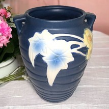 Vintage Roseville Pottery Blue Luffa Flower Handled Vase 685-7  REPRODUC... - $31.68