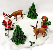 Yankee Candle Holder SANTA REINDEER SLEIGH TREE Large Plate Dish Jar Chr... - $47.00