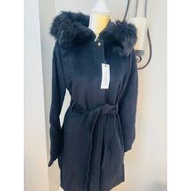 Cole Haan Signature Faux Fur Trim Wool Blend Hooded Jacket, Size 10, Bla... - $250.87 CAD