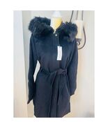 Cole Haan Signature Faux Fur Trim Wool Blend Hooded Jacket, Size 10, Bla... - $250.87 CAD