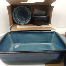NEW Blue Basque Ceramique Andalusian Stoneware 5pc Set, Loaf Pan &amp; 4 Ramekins - £47.76 GBP