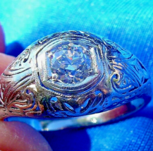 Earth mined Diamond Deco Engagement Ring Antique Filigree Solitaire 14k Gold - $51,080.05 MXN