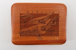 HAWAII WOODEN 4X5 CHERRY JEWELRY BOX J. O&#39; CONNER CARVED HUMPBACK WHALES... - £15.68 GBP