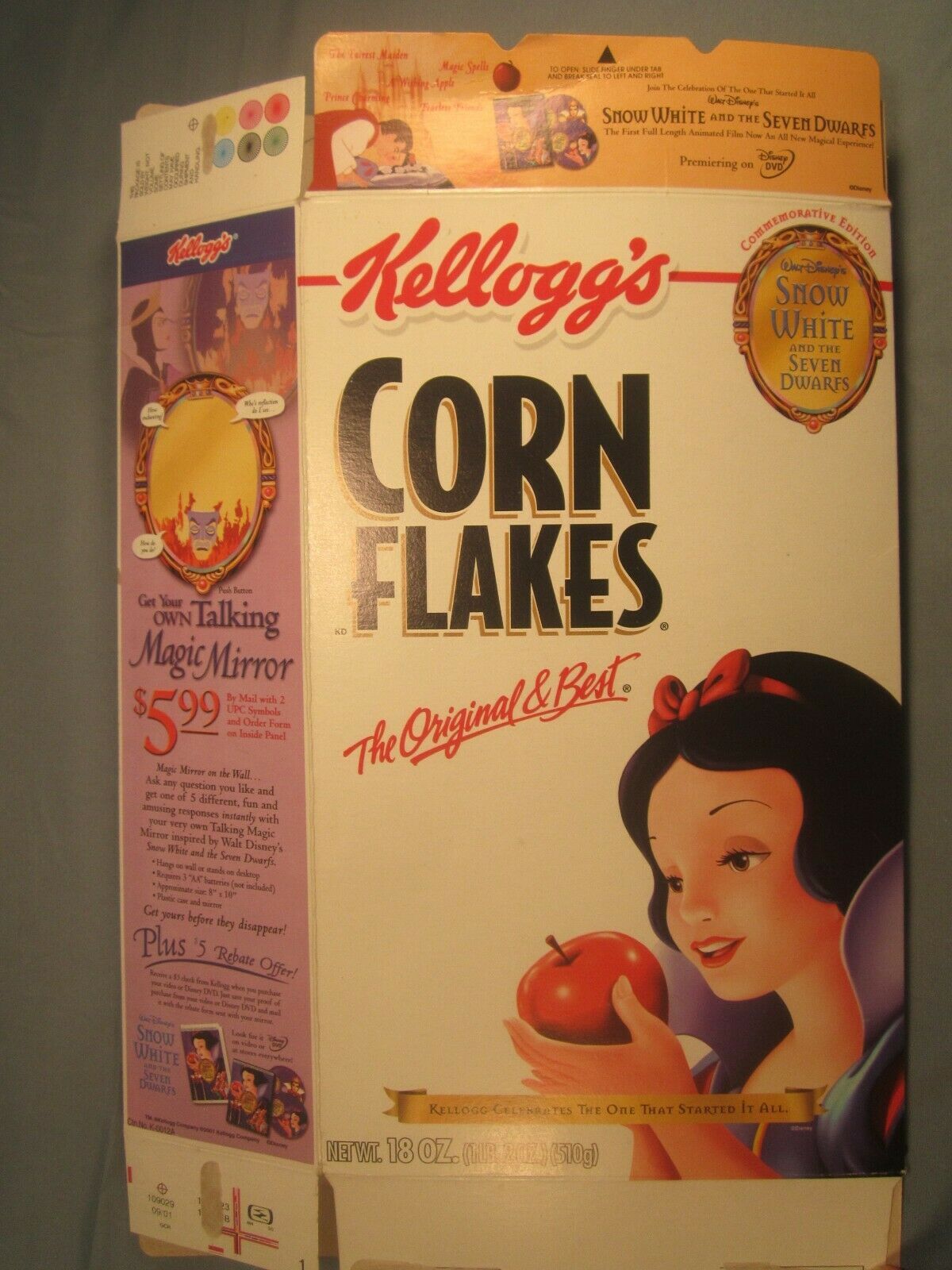 2001 Empty Cereal Box KELLOGG'S Corn Flakes SNOW WHITE & THE 7 DWARFS [Y155C15b] - $14.40