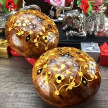 2 small egg shaped jewelry storage thuya boxes, hand carved floral patterns - $127.71