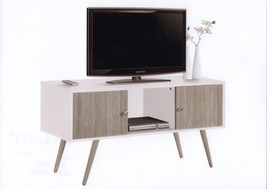 Hodedah Retro Style TV Stand with Two Storage Doors, and Solid Wood Legs, White - £90.30 GBP
