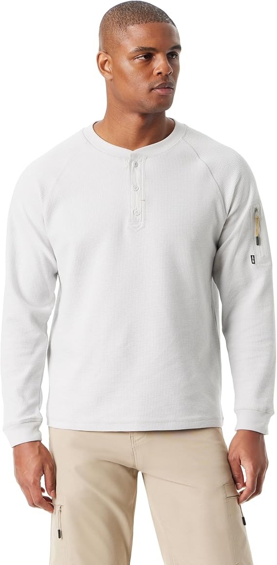 Bass Outdoor Henley T-Shirt Men&#39;s Medium White Relaxed Fit Performance T... - £18.20 GBP