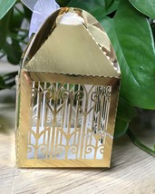 100pcs Metallic Gold Wedding gift box with ribbon,Laser Cut wedding favo... - $34.00+