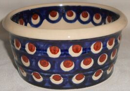 BOLESCAWIEC Blue/Brown Dots 5 3/4" Hand Made 16 oz Bowl MADE IN POLAND - $29.69