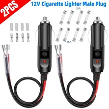 2Pack 12V Car Fused Cigarette Lighter Male Power Plug Adapter W/ Leads Led Light - £15.01 GBP