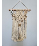 MACRAME &amp; WOOD WALL DECOR CHIC HANGING TAPESTRY BOHO IVORY 32&quot;L WOVEN AL... - $16.78